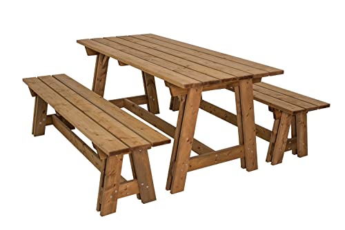 AVANTI TRENDSTORE Vido Garten-/Terrassen-Set aus Lärche massiv imprägniert, bestehend aus 1 Tisch und 2 Bänken, Maße LAP Tisch 179x75x76 cm, Bänke LAP 179x46x38 cm von Avanti Trendstore