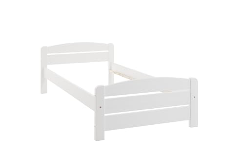 AVANTI TRENDSTORE Vittuone Einzelbett Kiefer massiv weiß lackiert - perfekt für Kinder, Jugendliche und Jugendliche, Maße BxHxT 100x63x208 cm von Avanti Trendstore