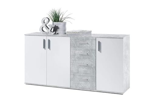 Avanti TRENDSTORE - Bea - Kommode mit Schubladen, aus laminiertem Holz, Farbe Beton und Weiß. Maßen BHT 160x82x35 cm von Avanti Trendstore