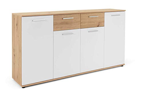 Avanti TRENDSTORE - Jack Sideboard/Kommode in Eiche Artisan/Weiß mit Türen und Schubladen. Verfügbar in verschiedenen Maßen. (BHT: 160x85x35 cm) von Avanti Trendstore