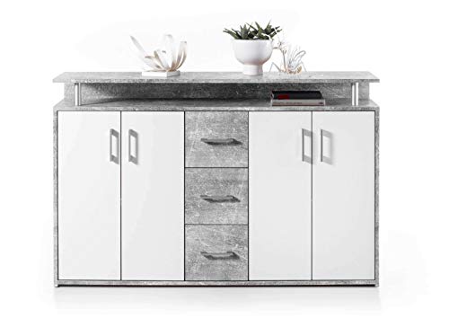 Avanti Trendstore - Doro - Kommode aus Holzdekor, mit 1 offenen Ablage, 3 Schubladen und 4 Türen, in 2 verfügbar, Maße BHT 139x90x34 cm (Beton - weiß) von Avanti Trendstore