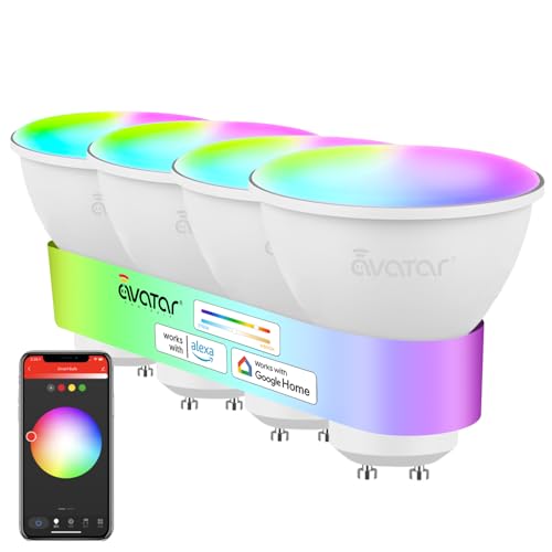 Avatar Controls Alexa Glühbirnen GU10, Smart LED Lampen 5W 500LM Dimmbar, 2700-6500K RGB & 16 Millionen Farben, steuerbar via App, Kompatibel mit Alexa and Google Home(4 Pack) von Avatar Controls