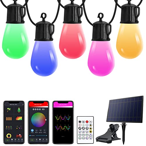 Solar Lichterkette Aussen App&Fernbedienung - 15M Led lichterkette Außen Wetterfest Bunt Dimmbar Musik Timer Ip65 Wasserdicht 25 Glühbirne, Outdoor Lichterkette 20 Modi für Balkon Party Camping Dekor von Avatar Controls