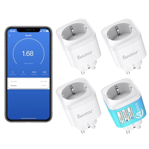 Smart WLAN Steckdose mit Strommessung, Alexa Steckdose 4er Pack 16A, Smart Home Steckdosen mit Timer, Fernsteuerung, Alexa Zubehör kompatibel mit Alexa Echo, Echo Dot, Google Home und SmartThings von Avatar Controls