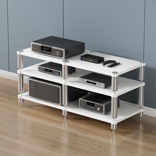 AV-Media-Ständer, 2/3/4-stöckig, Audio-Rack, Eckkomponentenschrank, offener Stereo-Schrank mit stoßdämpfenden Füßen, Endverstärker-Regalausrüstung (weiß, 3 Ebenen, 120 x 48 x 61 cm) von Avdnrya