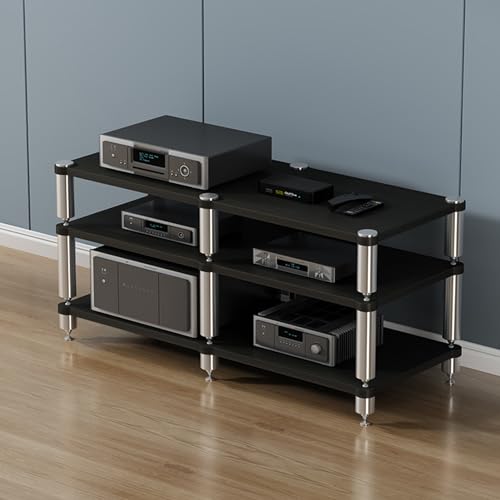 AV-Media-Ständer mit 2/3/4 Ebenen, Audio-Rack, Eckkomponentenschrank, offener Stereo-Schrank mit stoßdämpfenden Füßen, Endverstärker-Regalausrüstung (schwarz, 3 Ebenen, 129 x 48 x 61 cm) von Avdnrya