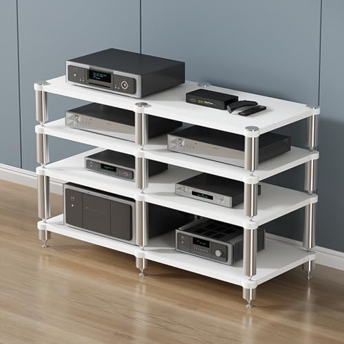 AV-Media-Ständer mit 2/3/4 Ebenen, Audio-Rack, Eckkomponentenschrank, offener Stereo-Schrank mit stoßdämpfenden Füßen, Endverstärker-Regalausrüstung (weiß, 4 Ebenen, 120 x 47 x 83 cm) von Avdnrya