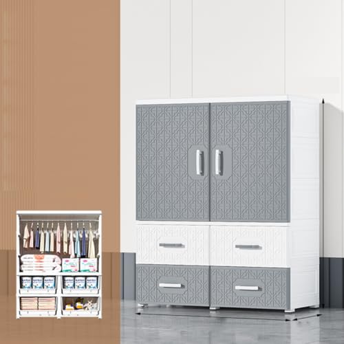 Avdnrya Doppeltüriger einfacher Aufbewahrungsschrank, tragbarer Kinder-Kleiderschrank, zusammenklappbarer großer Kleinkind-Kleiderschrank mit Rollen, faltbarer Baby-Kleiderschrank mit Türen (Grau Avdnrya Doppeltüriger einfacher Aufbewahrungsschrank, tragbarer Kinder-Kleiderschrank, zusammenklappbarer großer Kleinkind-Kleiderschrank mit Rollen, faltbarer Baby-Kleiderschrank mit Türen (Grau von Avdnrya