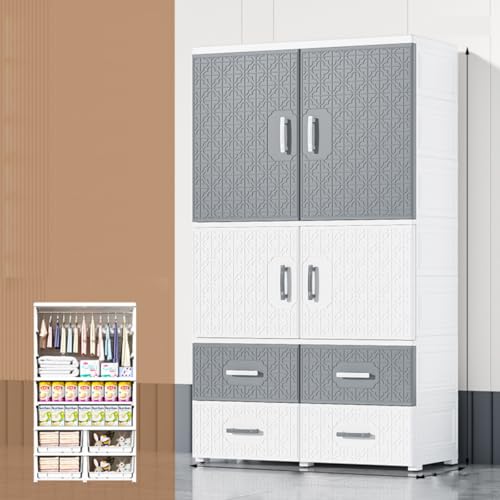 Avdnrya Doppeltüriger einfacher Aufbewahrungsschrank, tragbarer Kinder-Kleiderschrank, zusammenklappbarer großer Kleinkind-Kleiderschrank mit Rollen, faltbarer Baby-Kleiderschrank mit Türen (Grau von Avdnrya