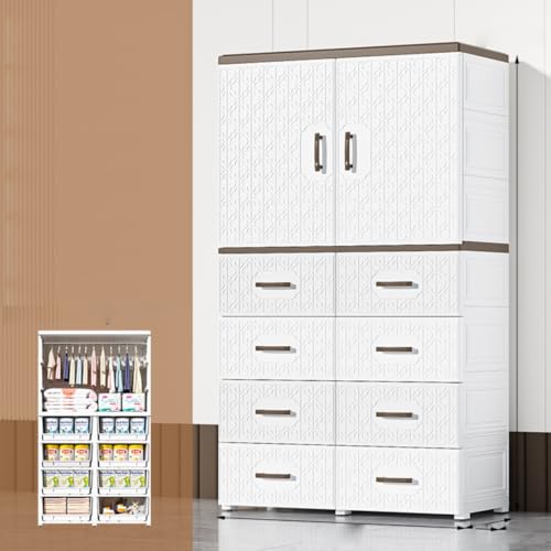 Avdnrya Doppeltüriger einfacher Aufbewahrungsschrank, tragbarer Kinder-Kleiderschrank, zusammenklappbarer großer Kleinkind-Kleiderschrank mit Rollen, faltbarer Baby-Kleiderschrank mit Türen (weiß, C1) von Avdnrya