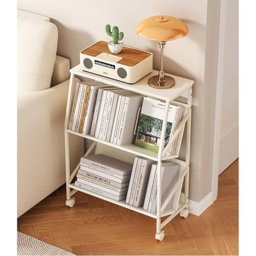 Avdnrya Eck-Bücherregal, rollender Bücherwagen, V-förmige, abgeschrägte Bücherregale mit 4 abschließbaren Rädern, Metall-Bücherregal für Schlafzimmer, Wohnzimmer, Heimbüro (weiß) von Avdnrya