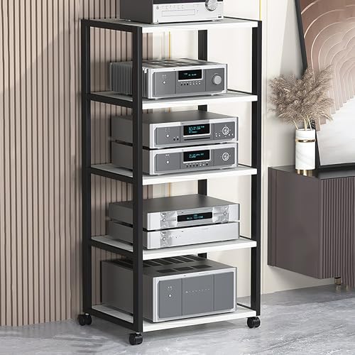 Avdnrya Stereo-Ständer und Audio-Schrank, 2-5-lagiger Medienständer mit verstellbarer Ablage, Eck-Entertainment-Center für TV- und Spielgeräte, kleine Medienkonsole (50 x 40 x 109 cm, Weiß) von Avdnrya
