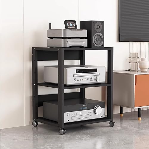 Avdnrya Stereo-Ständer und Audio-Schrank, 2-5-lagiger Medienständer mit verstellbarer Ablage, Eck-Entertainment-Center für TV- und Spielgeräte, kleine Medienkonsole (50 x 40 x 69 cm, schwarz) von Avdnrya