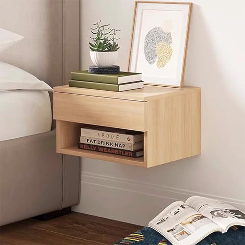 Avdnrya Wand-Nachttisch-Set, 2er-Set, moderner Beistelltisch, Wandregal, schwebender Nachttisch mit Schrankaufbewahrung, Nachttische aus Holz, für Wohnzimmer, Schlafzimmer, Schlafsaal (Holzfarbe) von Avdnrya