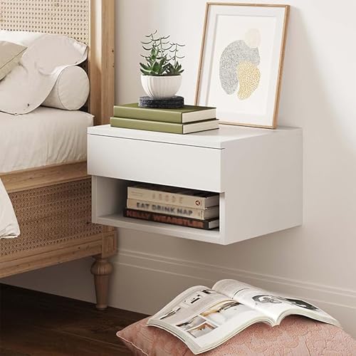 Avdnrya Wandschwebender Nachttisch 2er Set, Moderner Beistelltisch Wandmontiertes Regal, Schwebender Nachttisch mit Schrankaufbewahrung, Nachttische aus Holz, für Wohnzimmer, Schlafzimmer, Wohnheim von Avdnrya