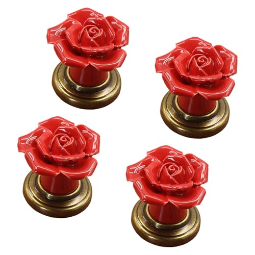 Avejjbaey 4 Stück elegante Rosendesign-Schrankgriffe, stabile Keramikmaterialien für Kleiderschrank, Schubladen, den täglichen Gebrauch, Möbelgriffe von Avejjbaey
