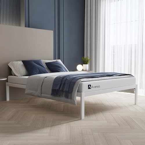 Avenco Bettgestell Metallbett 90 x 190 cm Bettgestelle Bett mit Metall Lattenrost 115cm Leichte Montage Stauraum unter dem Bett Weiß von Avenco