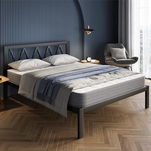 Avenco Bettgestell Metallbett 90 x 190 cm Bettgestelle Bett mit Metall Lattenrost 122cm Leichte Montage Stauraum unter dem Bett Weiß von Avenco