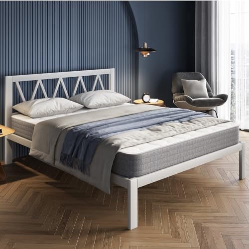 Avenco Bettgestell Metallbett 90 x 190 cm Bettgestelle Bett mit Metall Lattenrost 130cm Leichte Montage Stauraum unter dem Bett Weiß von Avenco