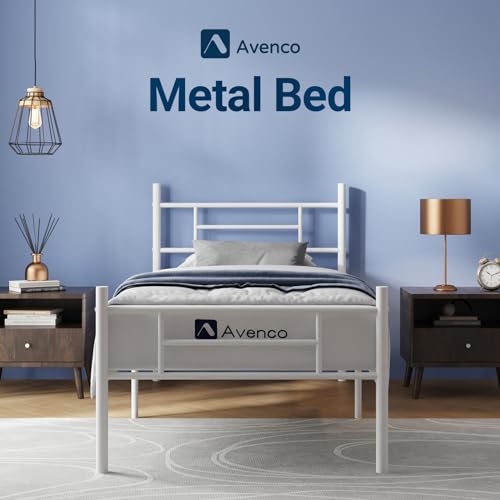 Avenco Bettgestell Metallbett 90 x 190 cm Bettgestelle Bett mit Metall Lattenrost 56cm Leichte Montage Stauraum unter dem Bett Weiß von Avenco