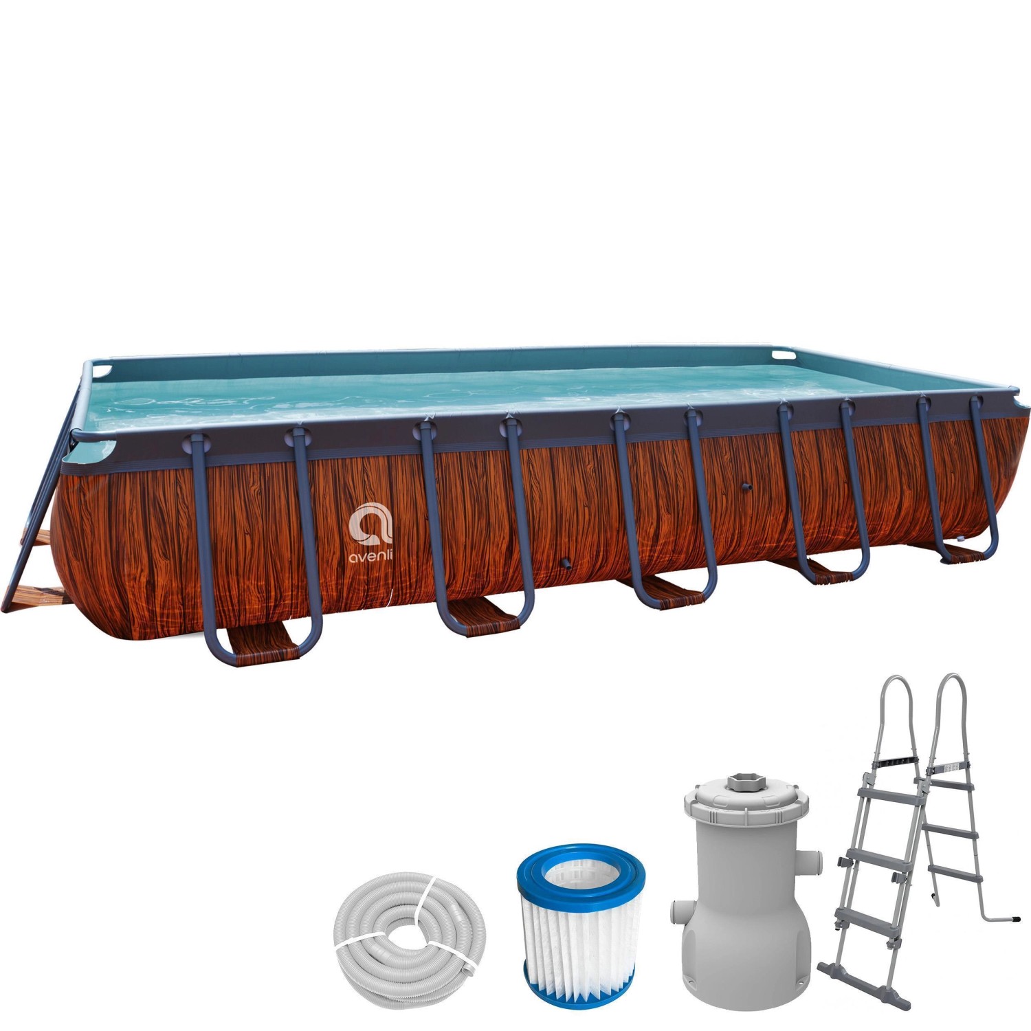 Avenli Frame Plus Stahlrahmenpool Set Rechteckig 540 x 250 x 100 cm Braun mit CleanPlus Filterpumpe Sicherheitsleiter und Reparaturaufkleber Avenli Frame Plus Stahlrahmenpool Set Rechteckig 540 x 250 x 100 cm Braun mit CleanPlus Filterpumpe Sicherheitsleiter und Reparaturaufkleber von Avenli