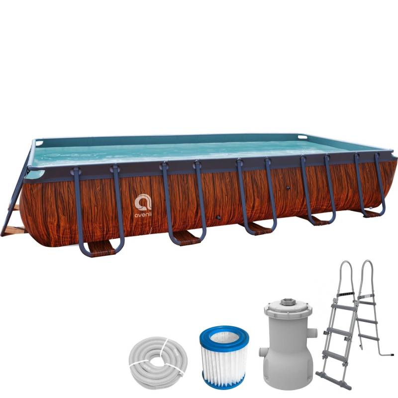 Avenli Frame Plus Stahlrahmenpool Set Rechteckig 540 x 250 x 100 cm Braun mit CleanPlus Filterpumpe Sicherheitsleiter und Reparaturaufkleber von Avenli