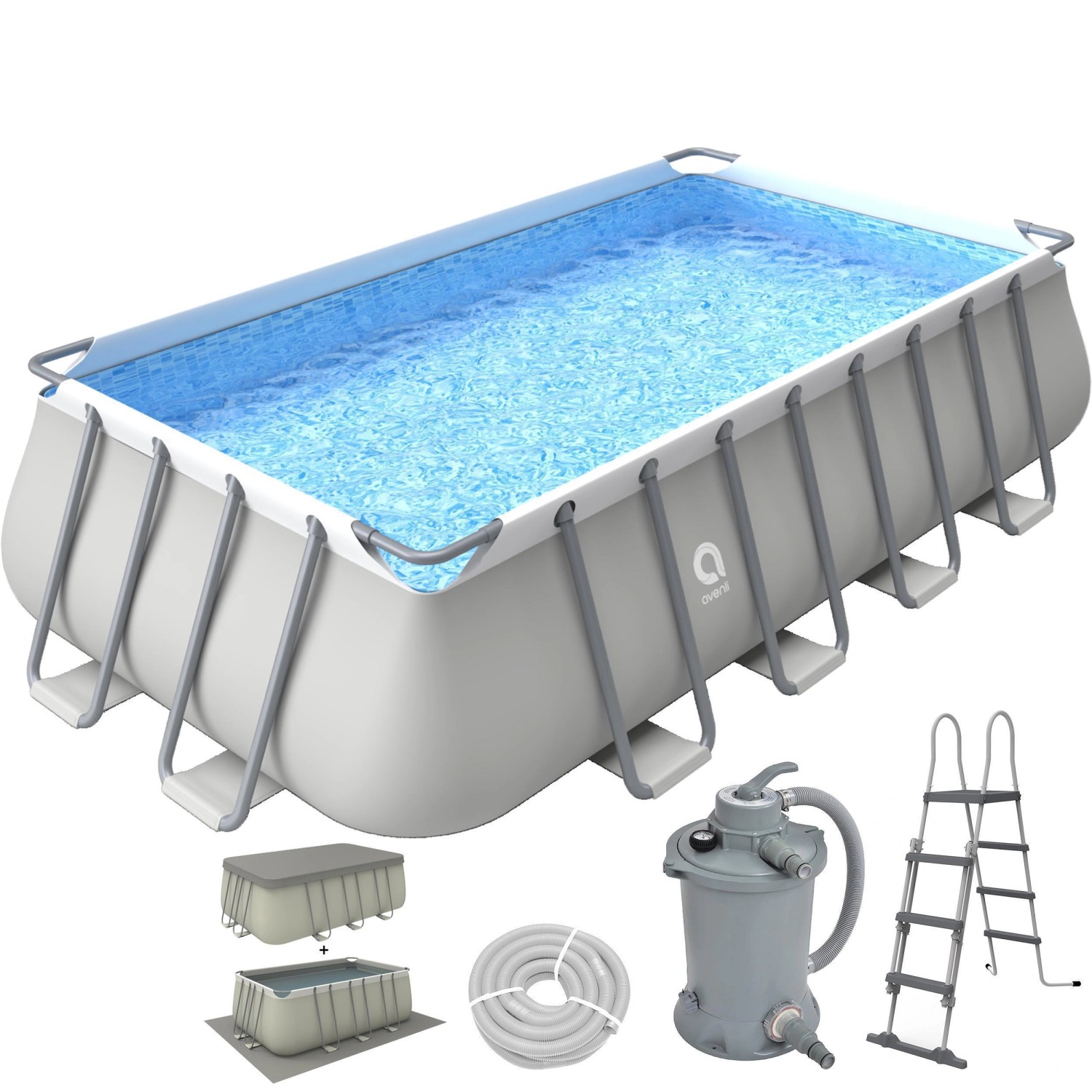 Avenli Frame Plus Stahlrahmenpool Set Rechteckig 549 x 305 x 122 cm Grau mit Sandfilterpumpe Leiter Abdeckplane und Bodenplane Avenli Frame Plus Stahlrahmenpool Set Rechteckig 549 x 305 x 122 cm Grau mit Sandfilterpumpe Leiter Abdeckplane und Bodenplane von Avenli
