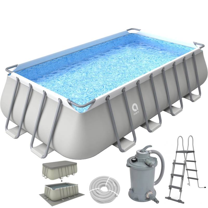 Avenli Frame Plus Stahlrahmenpool Set Rechteckig 549 x 305 x 122 cm Grau mit Sandfilterpumpe Leiter Abdeckplane und Bodenplane von Avenli