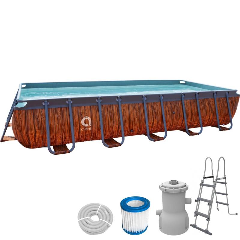 Avenli Frame Rectangular Stahlrahmenpool Set Rechteckig 400 x 200 x 100 cm Braun mit Filterpumpe Sicherheitsleiter und Reparaturaufkleber von Avenli