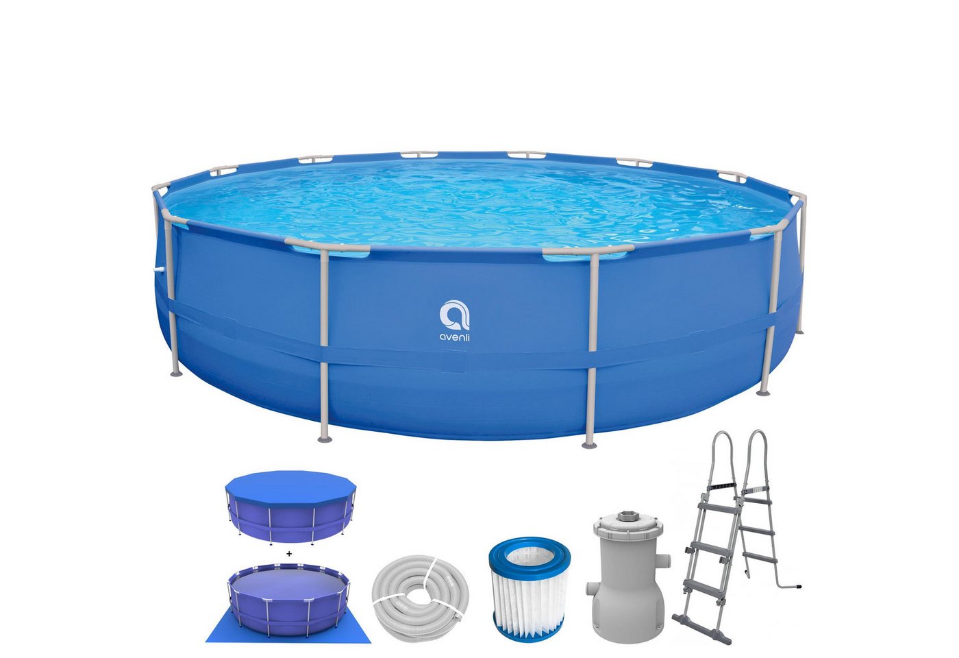 Avenli Framepool Frame Pool Komplettset 450 x 90 cm, Aufstellpool (Stahlrahmenpool Komplettset), Leiter von Avenli