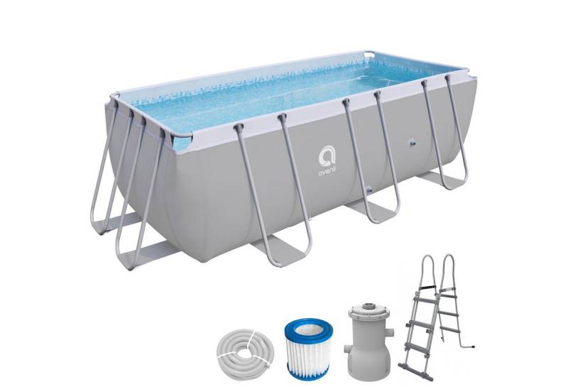 Avenli Framepool Frame Rectangular Pool Set 400 x 200 x 100 cm (Stahlrahmenpool Komplettset), 400x200x99cm Aufstellpool in grau von Avenli