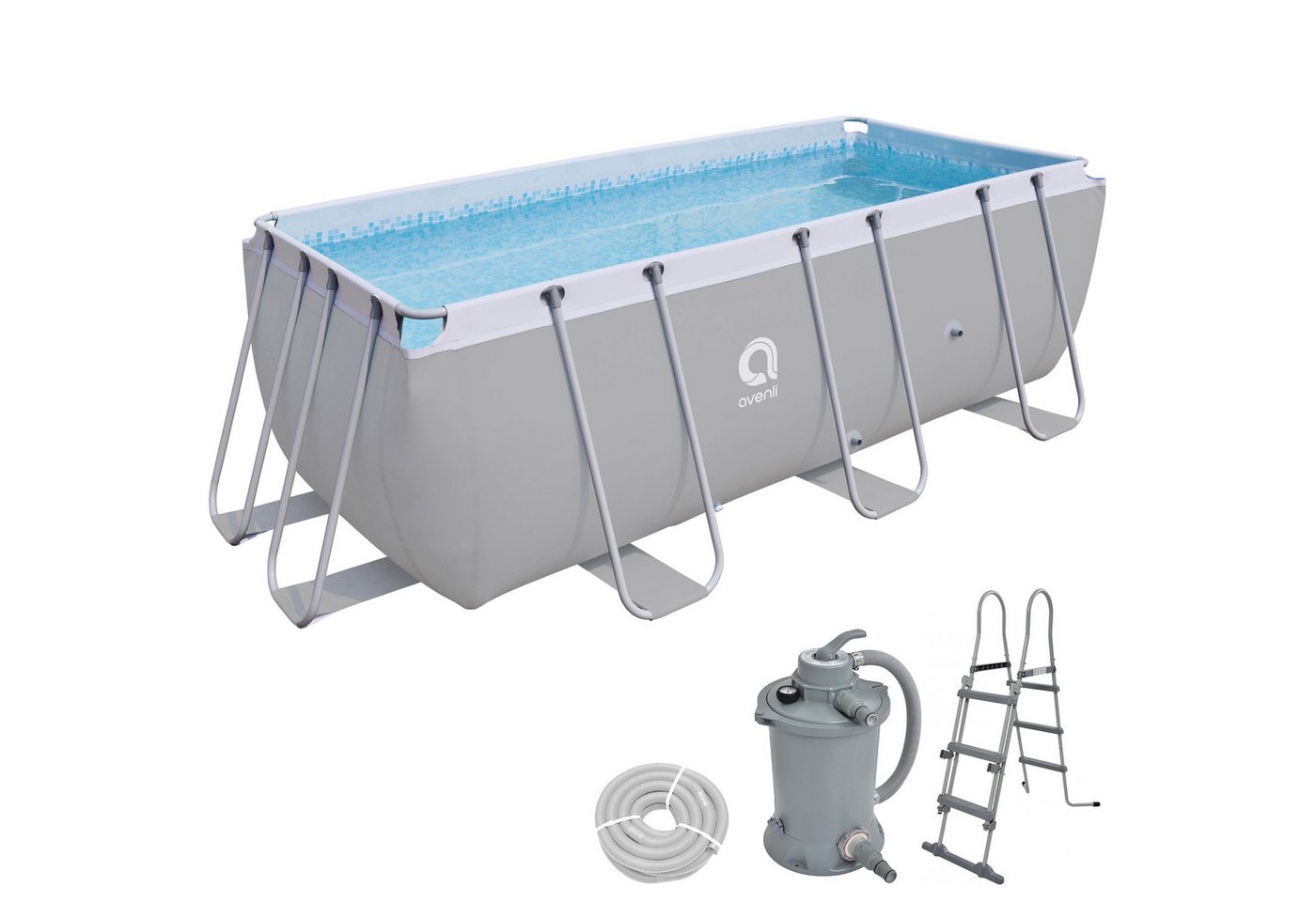 Avenli Framepool Frame Rectangular Pool Set 400 x 200 x 99 cm (Stahlrahmenpool Komplettset mit Sandfilteranlage), Inklusive Sandfilterpumpe und Leiter von Avenli