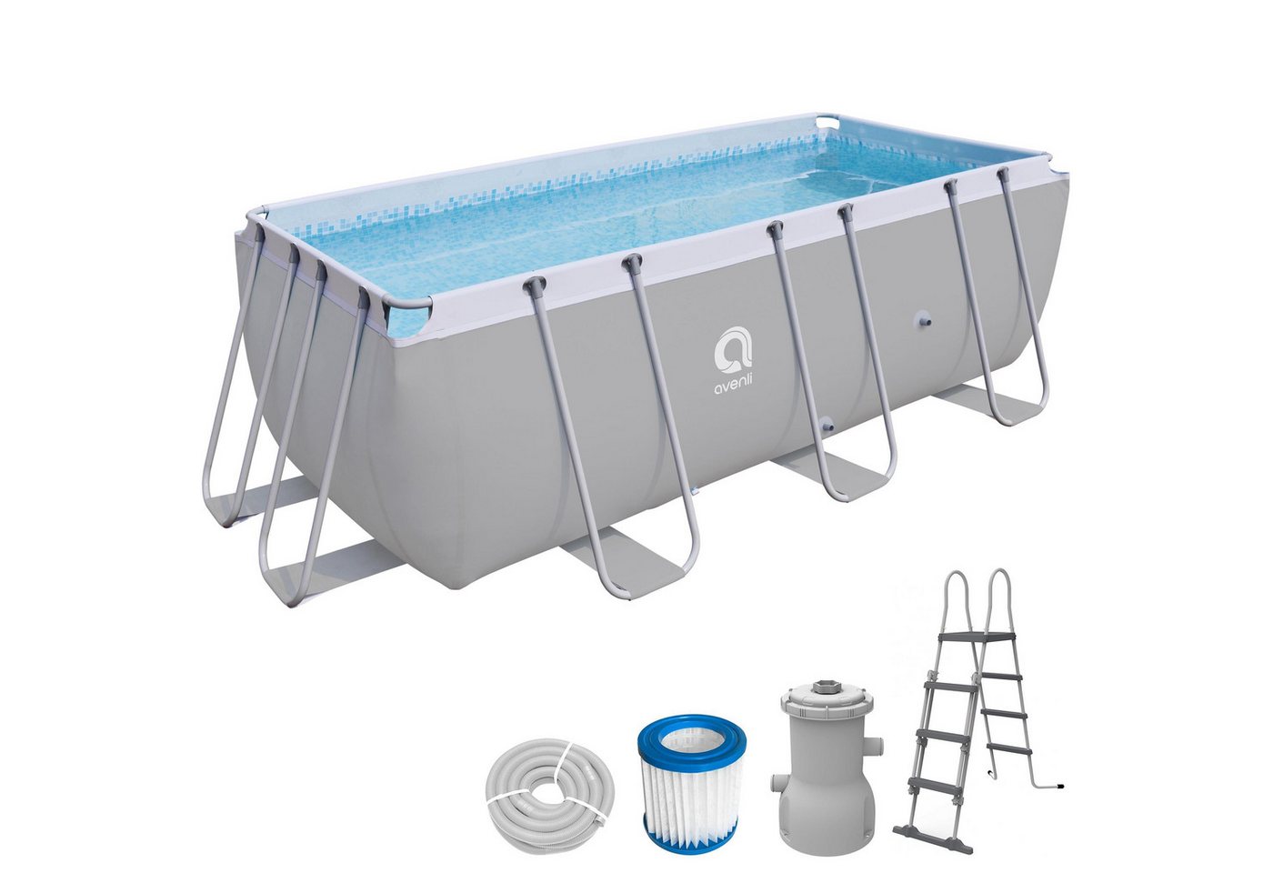 Avenli Framepool Frame Rectangular Pool Set 400 x 207 x 122 cm, Aufstellpool (Pool Komplettset), Gartenpool mit Pumpe von Avenli
