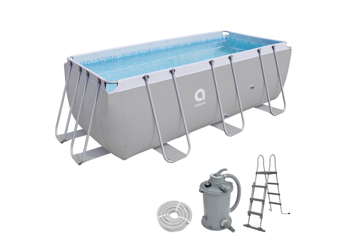 Avenli Framepool Frame Rectangular Pool Set 400 x 207 x 122 cm, rechteckiger Stahlrahme (Stahlrahmenpool Komplettset mit Sandfilteranlage) von Avenli