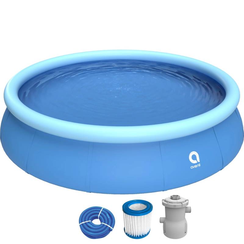 Avenli Prompt Set Pool Aufstellbar Rund Ø 420 x 84 cm Blau mit CleanPlus Filterpumpe und Bodenablassventil von Avenli