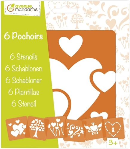 Avenue Mandarine 42640O - Set mit 6 Schablonen, 15 x 15 cm, geeignet für Kinder ab 3 Jahren, für Filz- und Farbstifte, Farben oder Farbbomben,Herzen, 1 Set von Avenue Mandarine
