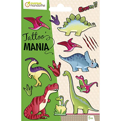 Avenue Mandarine CC059C - Packung Tattoo Mania, ideal für Kinder ab 5 Jahren, 1 Pack, Dino von Avenue Mandarine