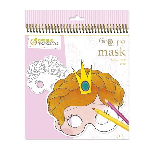 Avenue Mandarine GY021O Malbuch Graffy pop mit vorgestanzten Masken zum Ausmalen, 250g Zeichenpapier gedruckt, 24 Blatt, 12 verschiedene Motive x 2, geeignet für Kinder ab 5 Jahren, 1 Stück, Rot von Avenue Mandarine