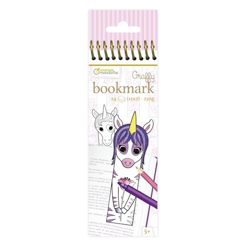 Avenue Mandarine GY144C - Graffy Bookmarks, Lesezeichen zum Ausmalen, 250g Zeichenpapier, mit je 12 Motiven x 2, ideal für Kinder ab 5 Jahren, 1 Stück, Einhörner von Avenue Mandarine