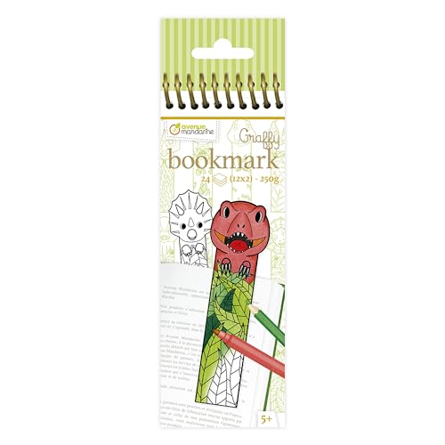 Avenue Mandarine GY145C - Graffy Bookmarks, Lesezeichen zum Ausmalen, 250g Zeichenpapier, mit je 12 Motiven x 2, ideal für Kinder ab 5 Jahren, 1 Stück, Dino von Avenue Mandarine