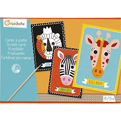 Avenue Mandarine KC016O Kreativset (mit 4 Kratzbildern, 15x21 cm, geeignet für Kinder ab 4 Jahren, Tiere) 1 Pack von Avenue Mandarine