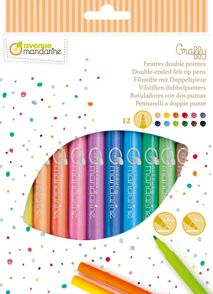 Avenue Mandarine Malvorlage 10x Packung 12x Filzstiften mit Doppelspitze Mehrfarbig CC031O, My Mandarine von Avenue Mandarine