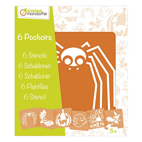 Avenue Mandarine PO003O Set (mit 6 Schablonen, 15 x 15 cm, geeignet für Kinder ab 3 Jahre, für Filz- und Farbstifte, Farben oder Farbbomben, Halloween) 6er Pack, Mehrfarbig von Avenue Mandarine