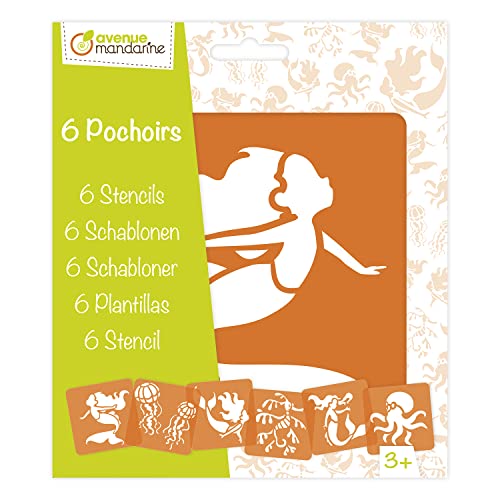 Avenue Mandarine PO010C - Set mit 6 Schablonen 15x15 cm, für Kinder, Meerjungfrauen und Meerestiere, 1 Set von Avenue Mandarine