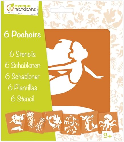 Decopatch Avenue Mandarine PO010C - Set mit 6 Schablonen 15x15 cm, für Kinder, Meerjungfrauen und Meerestiere, 1 Set von Avenue Mandarine