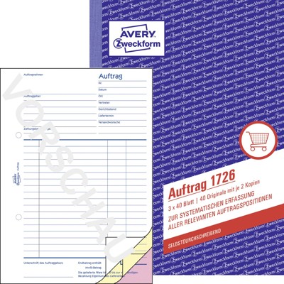 1726 Auftrag, A5, selbstdurchschreibend, 3x 40 Blatt von Avery Zweckform