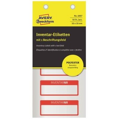 6907 Inventar-Etiketten PES 50 x 20mm 10 Bogen/50 Etiketten, silber/rot 6907 Inventar-Etiketten PES 50 x 20mm 10 Bogen/50 Etiketten, silber/rot von Avery Zweckform