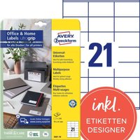 AVERY Zweckform Etiketten 3481-10 weiß 70,0 x 41,0 mm von Avery Zweckform