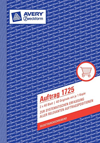 Avery Zweckform 1725 Auftrag, DIN A5, selbstdurchschreibend, 2 x 40 Blatt, weiß, gelb (2er Pack) von AVERY Zweckform