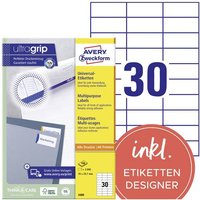 Avery-Zweckform 3489 Universal-Etiketten 70 x 29.7mm Papier Weiß 3000 St. Permanent haftend Farblas von Avery-Zweckform